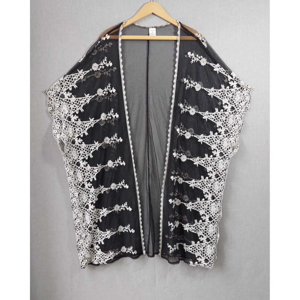 Womens XXL - XXXL Sheer Mesh Kimono Floral Embroidered Boho Festival Whimsigoth‎